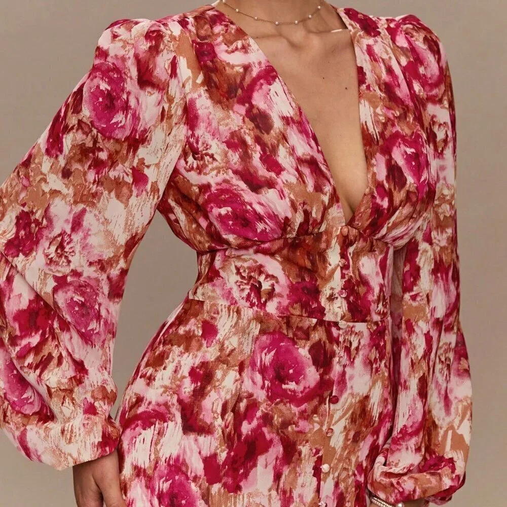 Hot Pink Boho Romantic Jacquard Women's Maxi Dress